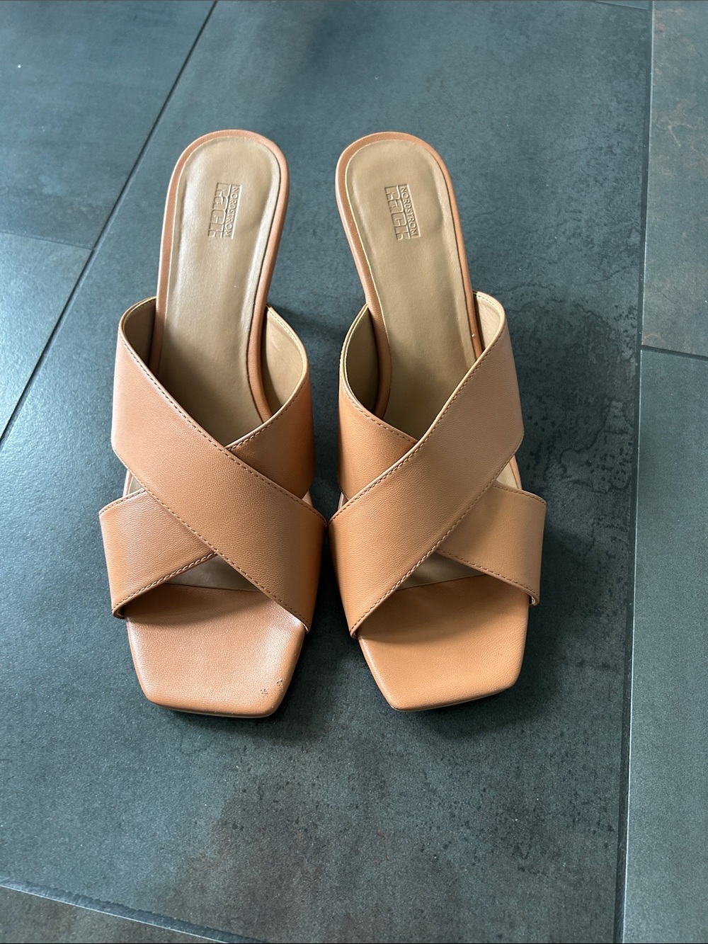 Nordstrom Tan Crisscross Slide Mules